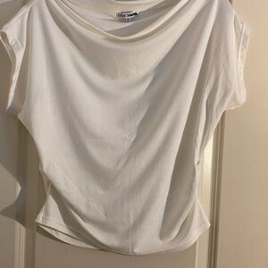 Fashion Nova White Draped Cap Sleeve Tee